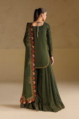 3Pc Sharara Suit – Embroidered Ramen Silk Unstitched By Iznik