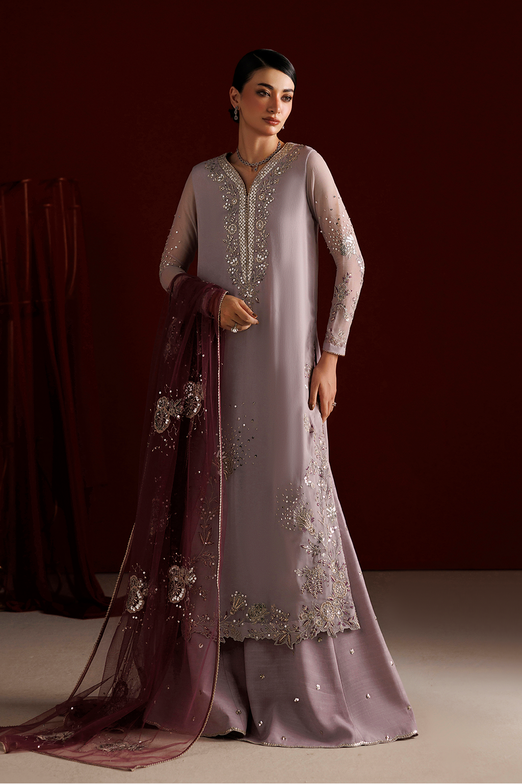 3Pc Embroidered Chiffon Unstitched Suit By Iznik