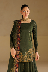 3Pc Sharara Suit – Embroidered Ramen Silk Unstitched By Iznik