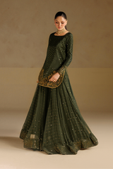 3Pc Sharara Suit – Embroidered Ramen Silk Unstitched By Iznik