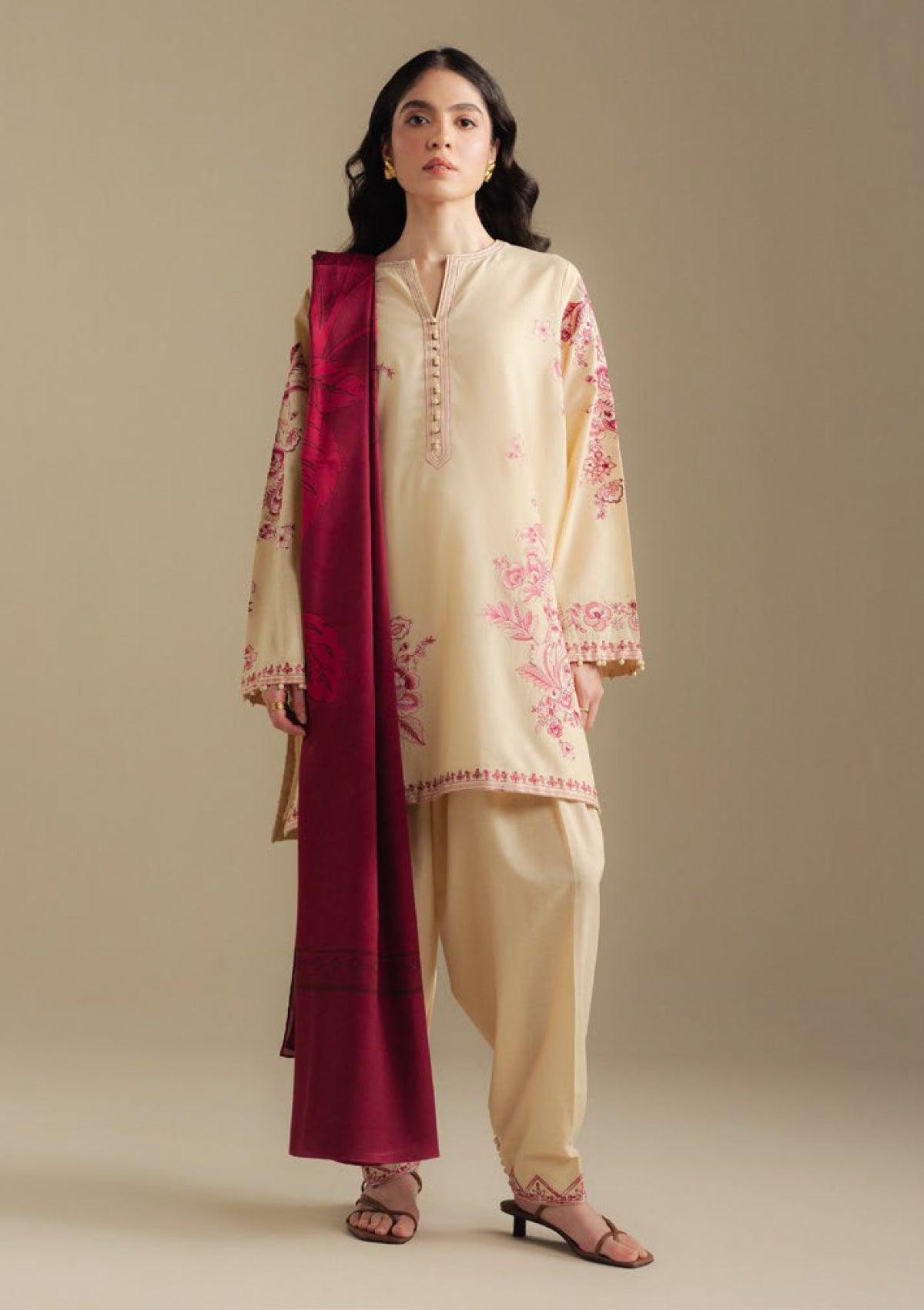 3-PC Unstitched Embroidered Plain Khaddar Coco By Zara Shahjahan | SNOWDROP-10A