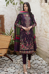 Jazmin Iris Embroidered Fine Slub Unstitched 3 Piece Suit D-01