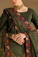 3Pc Sharara Suit – Embroidered Ramen Silk Unstitched By Iznik