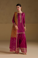 3Pc Suit – Embroidered Ramen Silk Unstitched with Tie & Dye Dupatta By Iznik