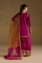3Pc Suit – Embroidered Ramen Silk Unstitched with Tie & Dye Dupatta By Iznik