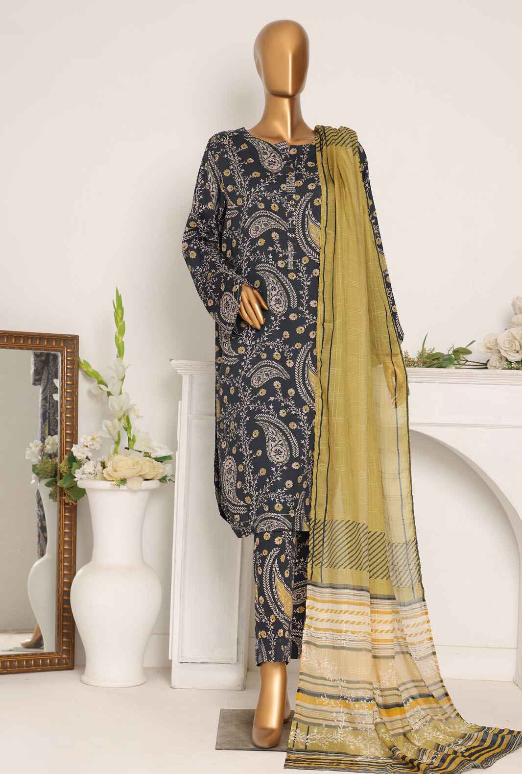 LWP-1062 | 3Pc Unstitched Suit Digital Printed Linen Wintry By Hz Textiles