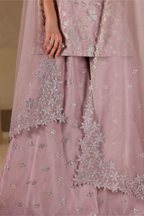 3Pc Suit – Embroidered Ramen Silk Unstitched with Organza Dupatta By Iznik