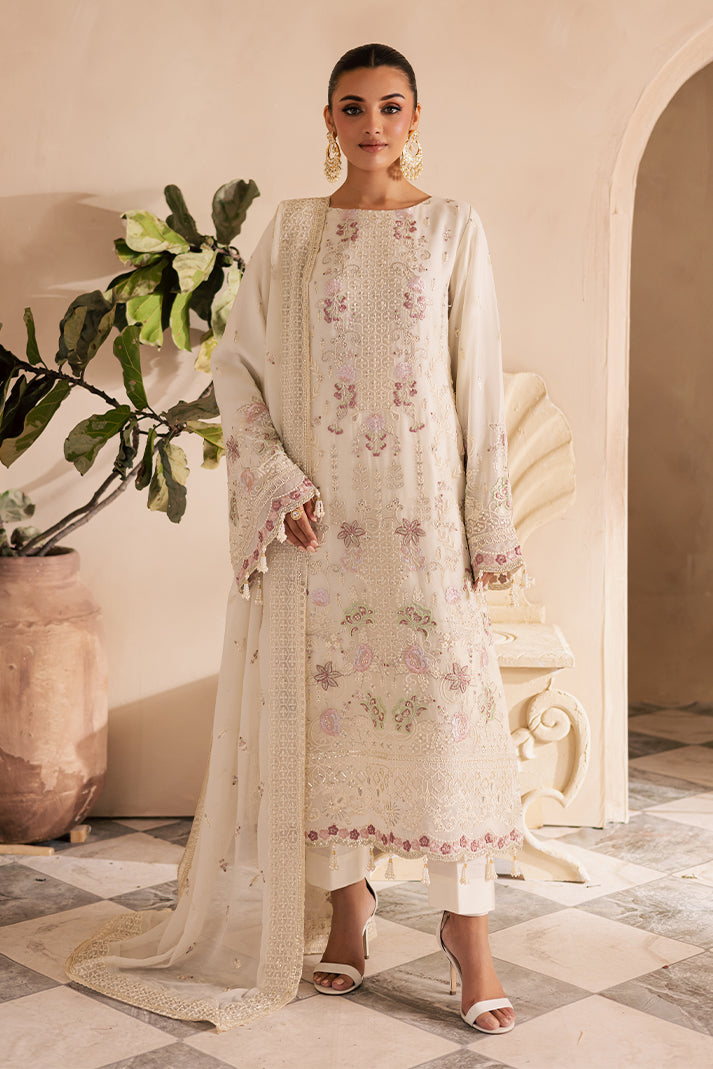 3-PC Unstitched Chiffon Embroidered Miraal by Emaan Adeel | ELANORA