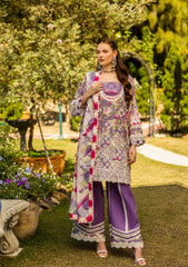 ELK-02A PERIWINKLE | 3Pc Unstitched Suit Lawn Collection Prints Chikankari By Elaf Premium