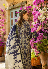 ELK-01A BLUE BLOSSOM | 3Pc Unstitched Suit Lawn Collection Prints Chikankari By Elaf Premium