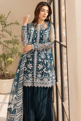 3-PC Unstitched Embroidered LU'ZELLA By Farasha | Teal Drizzle