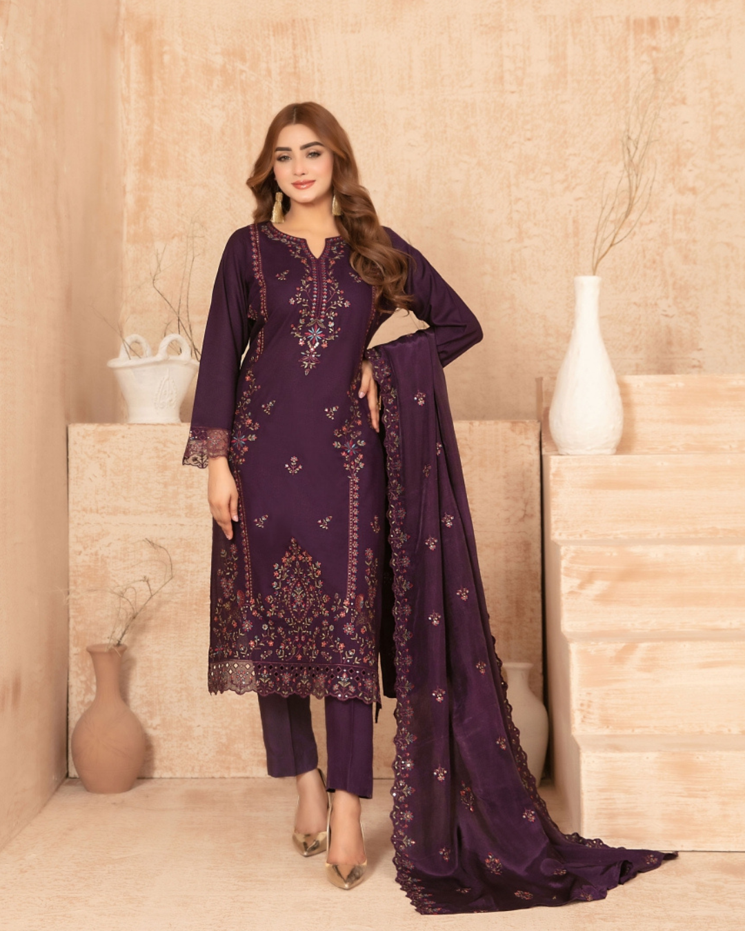 3-PC Unstitched Embroidered Grip Shawl Nisrine By Tawakkal Fabrics | D-4985