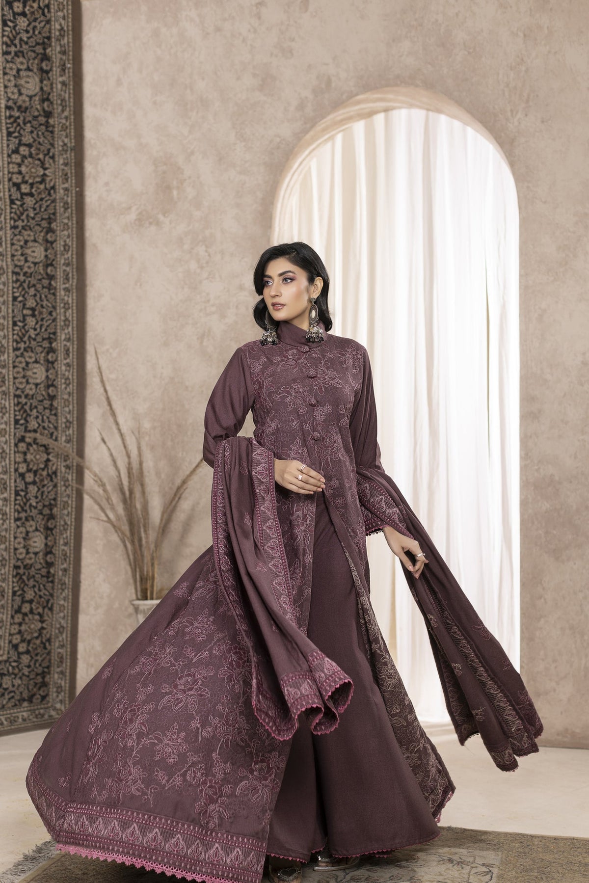 WP-598 | 3 PC Unstitched Suit Peach Embroidered Winter Collection Vol 1 Mah-E-Noor By Wania