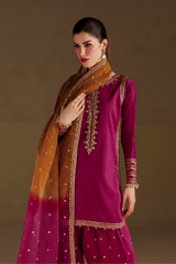 3Pc Suit – Embroidered Ramen Silk Unstitched with Tie & Dye Dupatta By Iznik