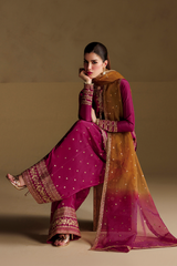 3Pc Suit – Embroidered Ramen Silk Unstitched with Tie & Dye Dupatta By Iznik