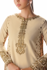 3Pc Suit – Embroidered Ramen Silk Unstitched with Embroidered Silk Dupatta By Iznik