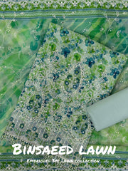 3-PC Unstitched Embroidered Lawn By Bin Saeed | BS-11