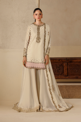 3Pc Suit – Embroidered Ramen Silk Unstitched with Embroidered Silk Dupatta By Iznik