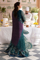 3Pc Embroidered Chiffon Unstitched Suit with Printed Silk Trouser By Nureh
