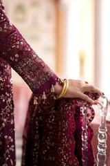 3Pc Suit – Embroidered Chiffon Unstitched with Applique Panels Nur By Nureh
