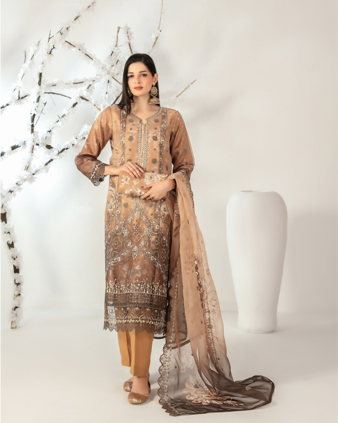 3-PC Semi-Stitched Embroidered Organza Ishq By Tawakkal Fabrics | D-5133