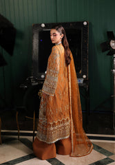 3-PC Unstitched Embroidered Organza Stardum Foirmals By Elaf Premium | ESH-09 SAFFRON