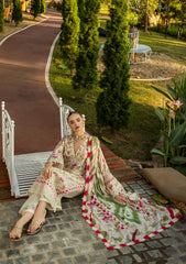 ELK-02B SWEET GREENS | 3Pc Unstitched Suit Lawn Collection Prints Chikankari By Elaf Premium