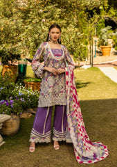 ELK-02A PERIWINKLE | 3Pc Unstitched Suit Lawn Collection Prints Chikankari By Elaf Premium