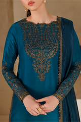 3Pc Suit – Embroidered Ramen Silk Unstitched with Pure Silk Dupatta By Iznik