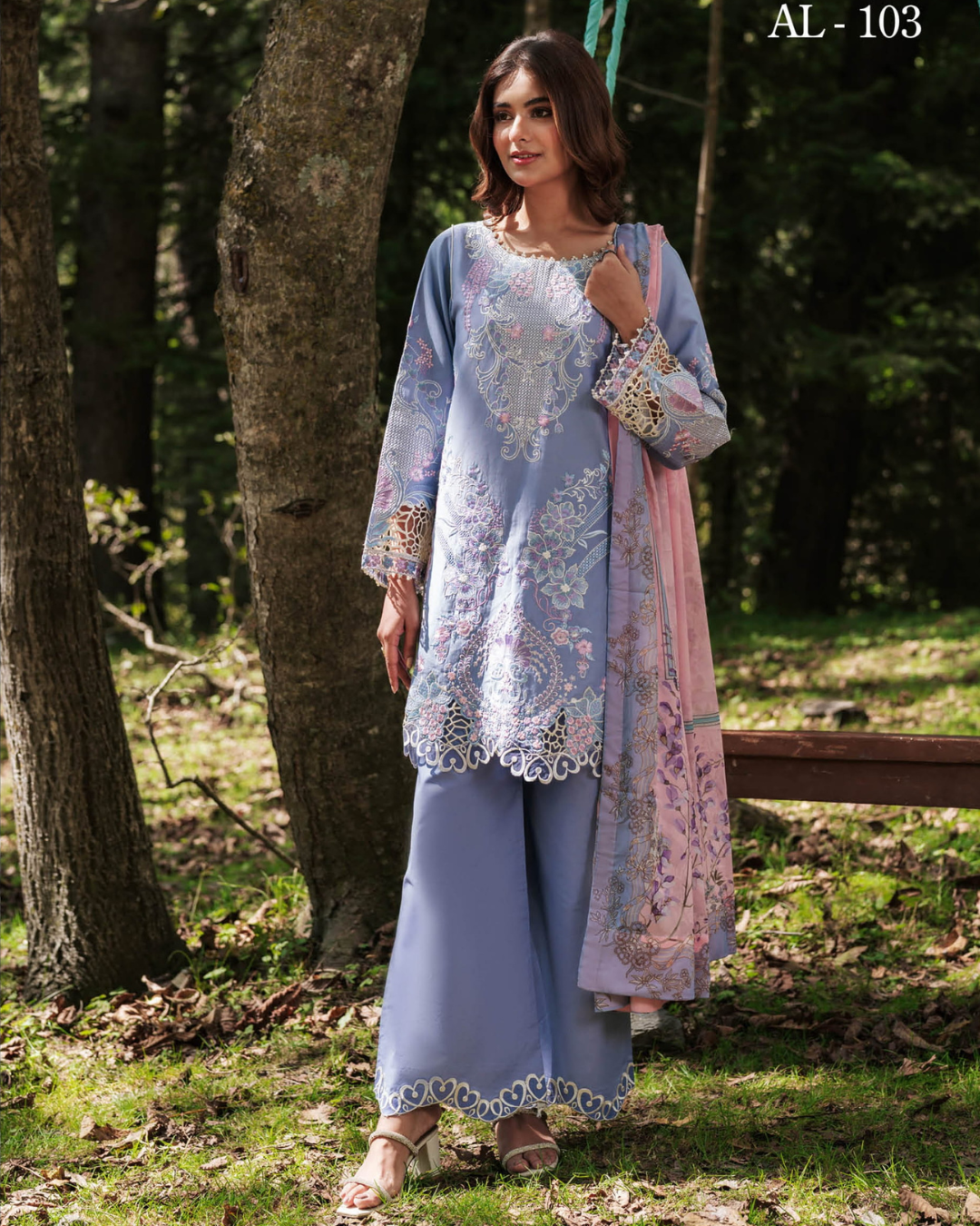 3-PC Unstitched Embroidered Lawn Silent Pine Tale By Afsanah | AL-103