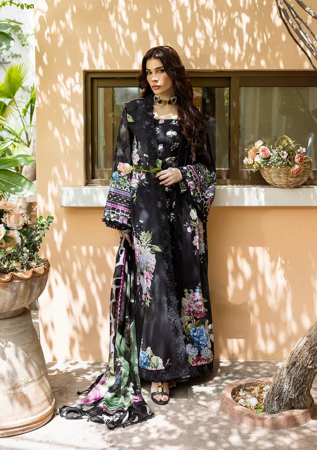 3-PC Unstitched Digital Printed Lawn By Elaf | MIDNIGHT BLOOM