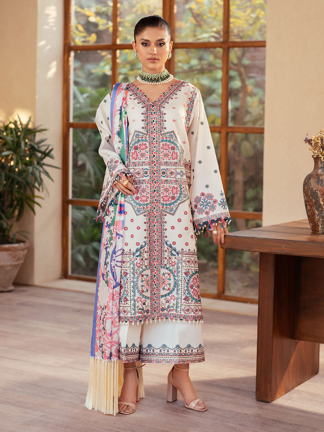 92 - A | 3Pc Unstitched Suit Luxury Lawn Mehroze By Binilyas