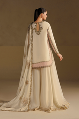 3Pc Suit – Embroidered Ramen Silk Unstitched with Embroidered Silk Dupatta By Iznik