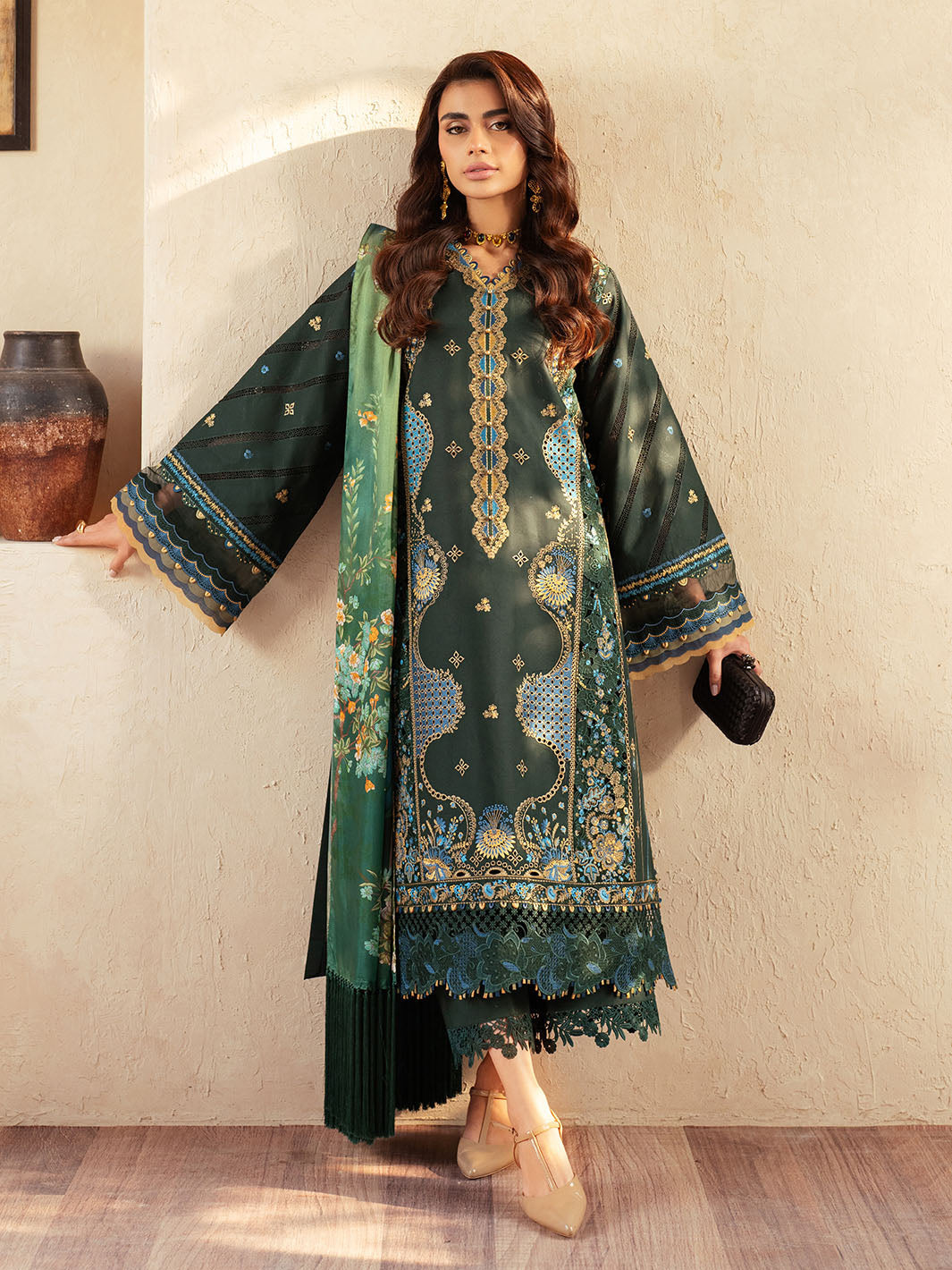 94 - A | 3Pc Unstitched Suit Luxury Lawn Mehroze By Binilyas