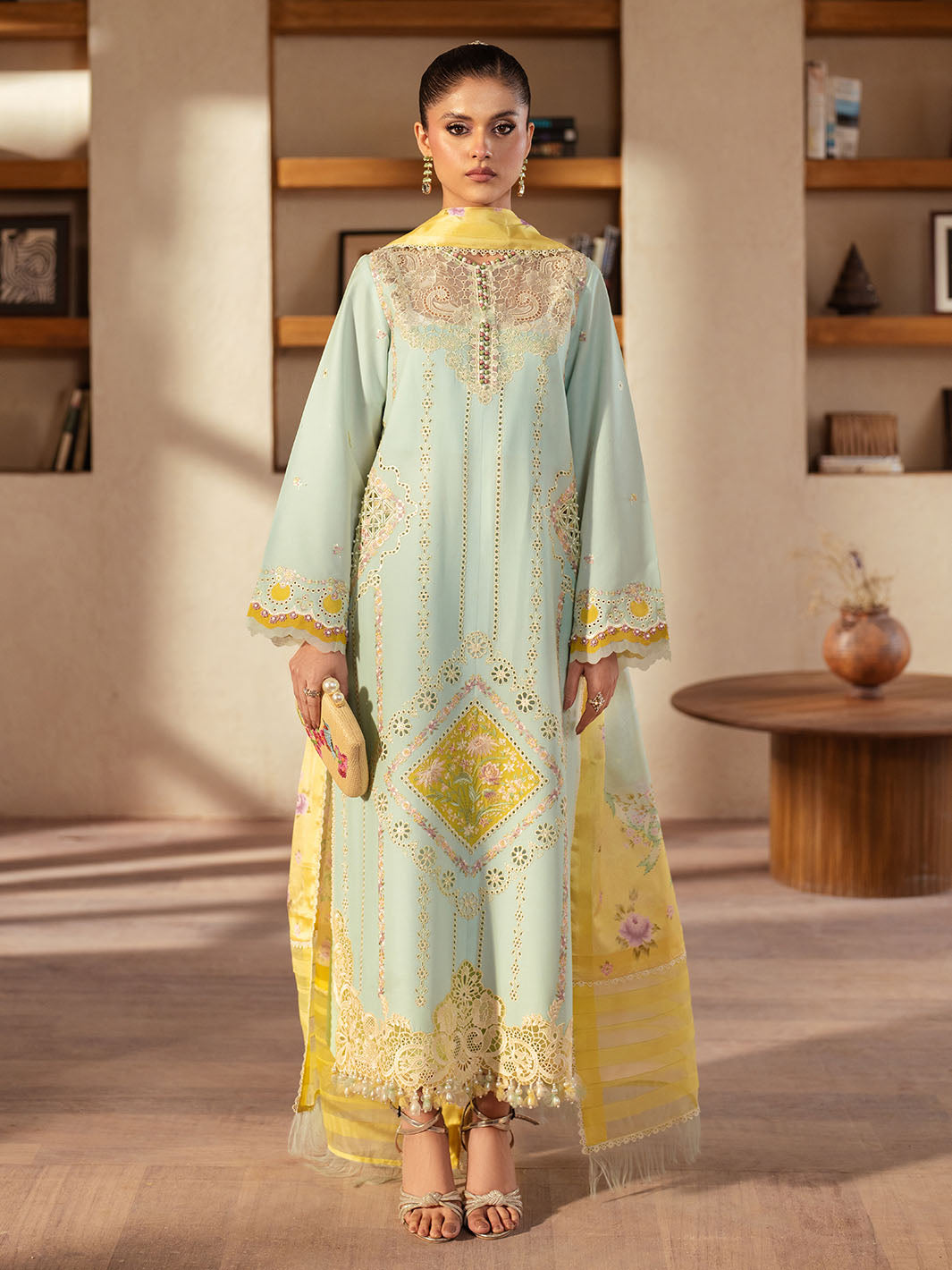 96 - B | 3Pc Unstitched Suit Luxury Lawn Mehroze By Binilyas