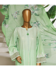 3-PC Stitched Embroidered Digital Printed lawn By Hztextiles | PSJ-029