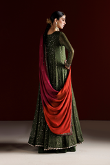 3Pc Embroidered Chiffon Unstitched Frock Suit By Iznik