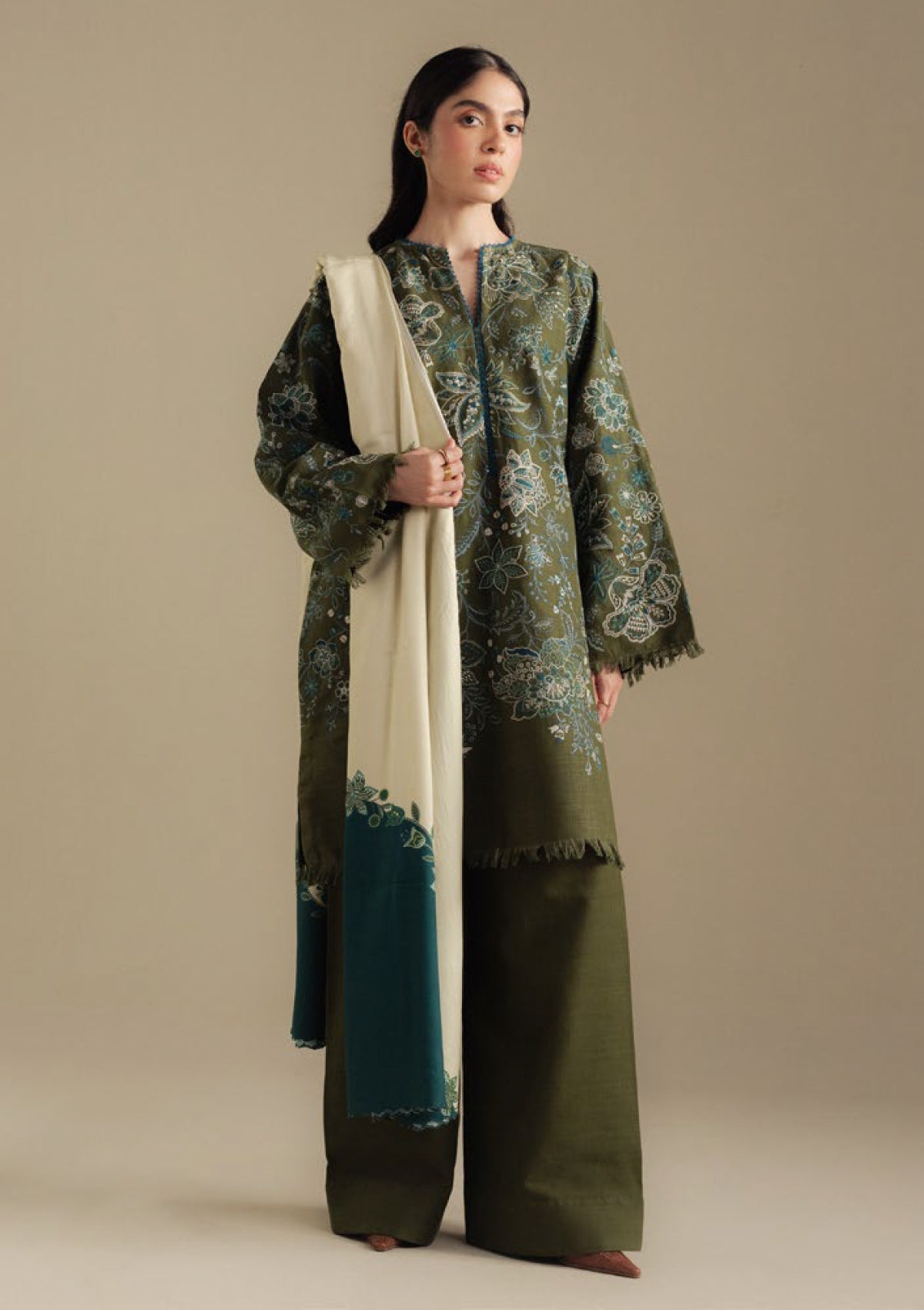 3-PC Unstitched Embroidered Plain Khaddar Coco By Zara Shahjahan | MIST-2A