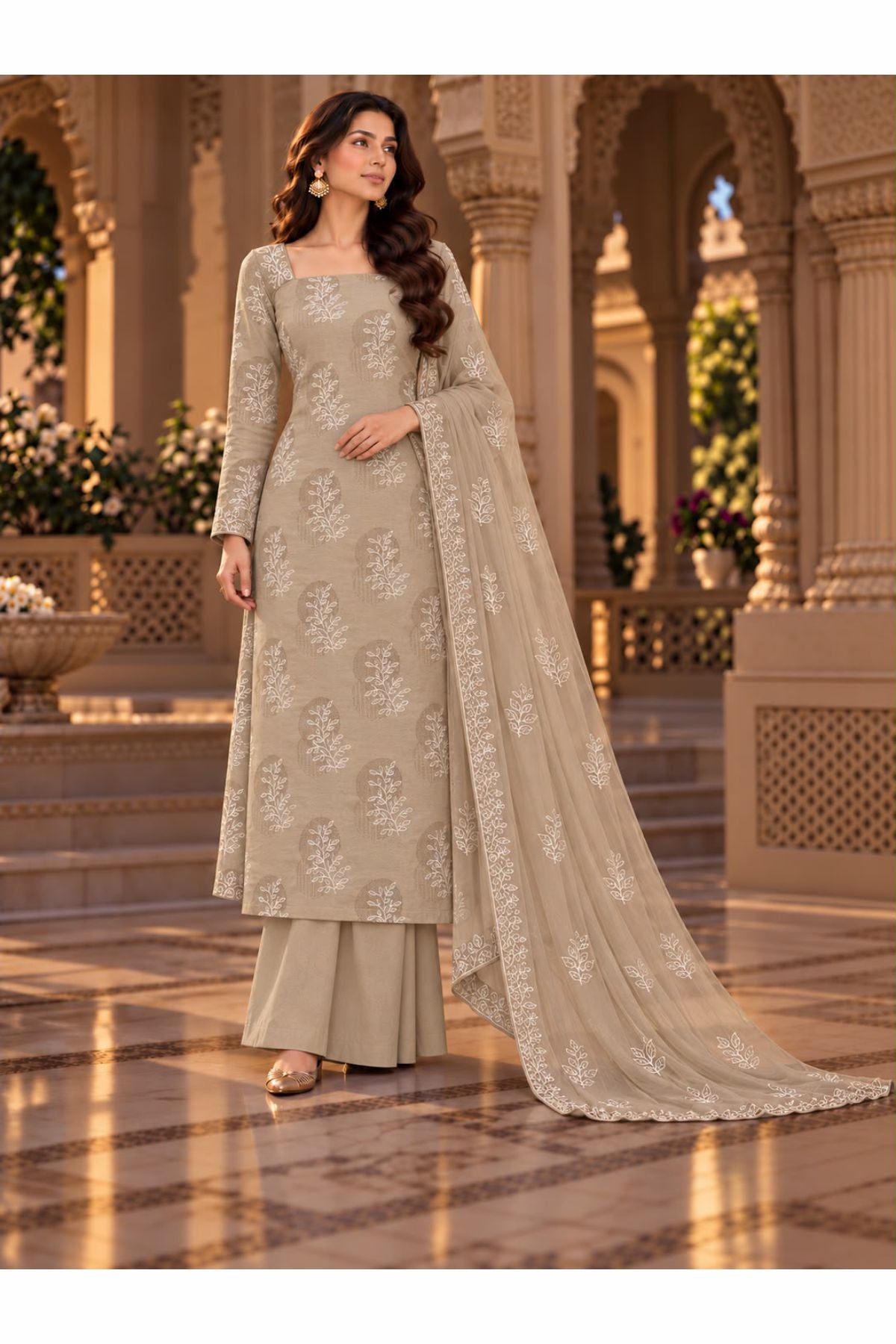Karandi collection Embroidered chiffon dupatta By Lahore Cloth