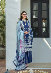 ETS-06A LONDON BLUES | 3PC Unstitched Suit Embroidered Lawn Signature By Elaf Premium