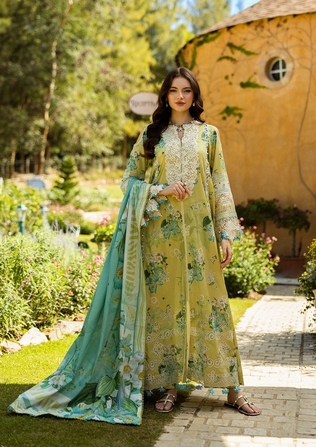 ELK-07A ALLURE | 3Pc Unstitched Suit Lawn Collection Prints Chikankari By Elaf Premium