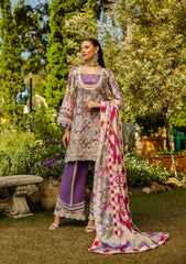 ELK-02A PERIWINKLE | 3Pc Unstitched Suit Lawn Collection Prints Chikankari By Elaf Premium