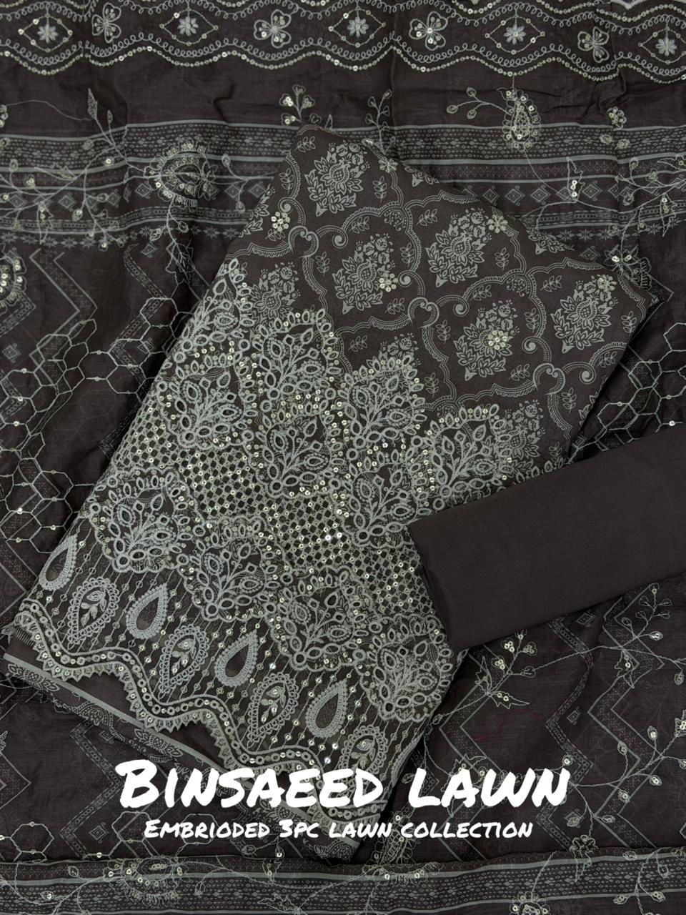 3-PC Unstitched Embroidered Lawn By Bin Saeed | BS-2