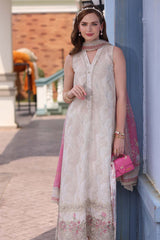 3-PC Unstitched Embroidered Lawn Noor By Saadi Asad | D4- Beige