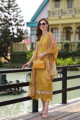 3-PC Unstitched Embroidered Lawn Noor By Saadi Asad | D3- Mustard Yellow