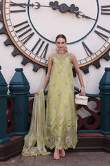 3-PC Unstitched Embroidered Lawn Noor By Saadi Asad | D8- Lime Green
