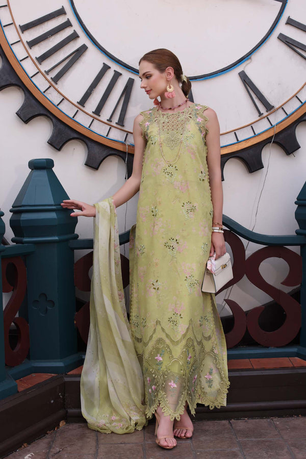 3-PC Unstitched Embroidered Lawn Noor By Saadi Asad | D8- Lime Green