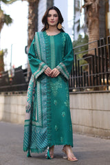 PS4-11 | Unstitched Suit Winter Embroidered Leather With Printed Wool Shawl Poshima By Charizma