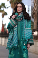 PS4-11 | Unstitched Suit Winter Embroidered Leather With Printed Wool Shawl Poshima By Charizma