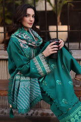 PS4-11 | Unstitched Suit Winter Embroidered Leather With Printed Wool Shawl Poshima By Charizma